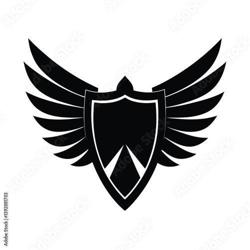 Military Eagle Crest Vector – Patriotic Shield Emblem with Wings Spread Silhouette
