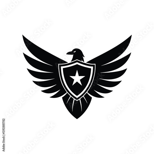 Military Eagle Crest Vector – Patriotic Shield Emblem with Wings Spread Silhouette
