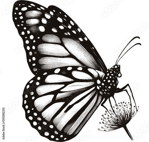 Monarch Butterfly line art drawing ink sketch vector hand drawn illustration background
