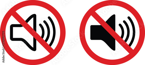 Loud sound prohibited sign icon set. Restriction public sign isolated on transparent background. Universally indicating restriction or prohibition symbols. No sound no music vector illustration.