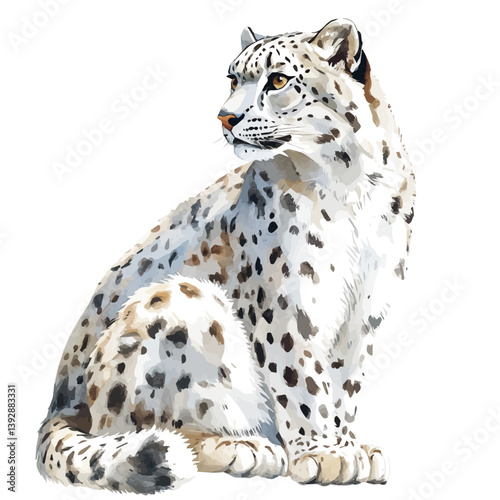 Snow leopard, watercolor illustration, isolated on a white background.

