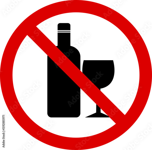 No alcohol prohibited sign icon. Restriction public sign isolated on transparent background. Universally indicating restriction or prohibition symbol. Vector illustration.