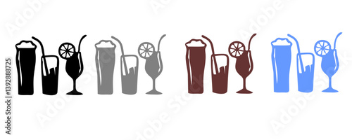 drink beverage outline icons, bottle liquor glass