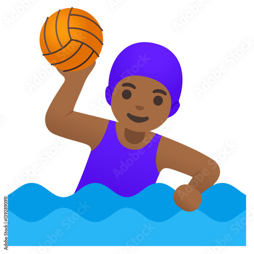 Person Playing Water Polo (Medium Skin Tone, Purple Cap)
