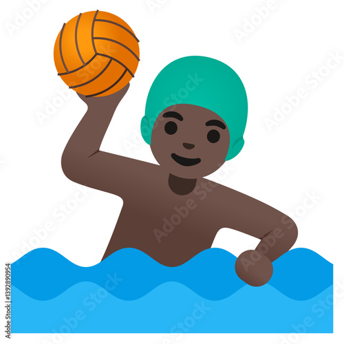 Person Playing Water Polo (Dark Skin Tone, Teal Cap)
