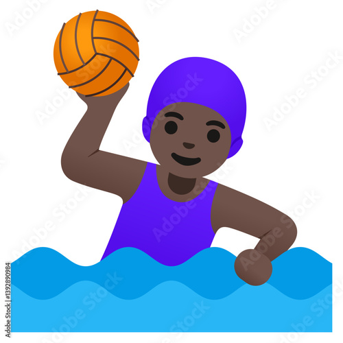 Person Playing Water Polo (Dark Skin Tone, Purple Cap)
