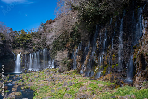shiraito falls is one of the most beautiful place that have fuji mountain in background fujinomiya Shizuoka Japan  photo