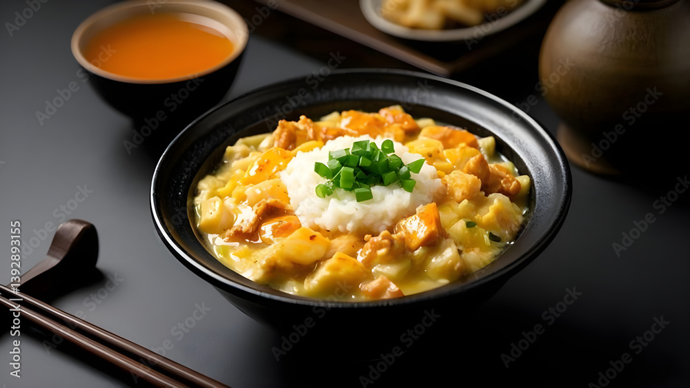 Delicious creamy curry rice dish with chicken and vegetables Delicious creamy curry rice dish with chicken and vegetables
