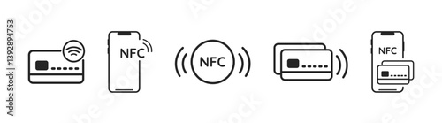 NFC icon set. NFC payment with mobile phone, vector illustration