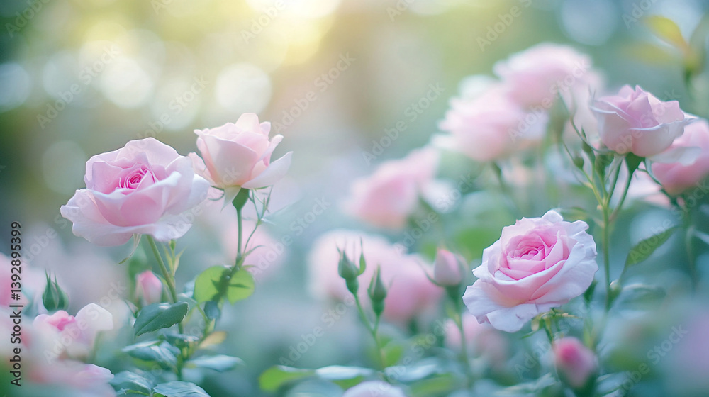Fototapeta premium Celebrating Nature's Beauty Garden Photography Springtime Close-Up A festive display of delicate blossoming pink roses