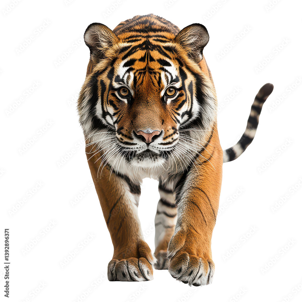 Obraz premium Dynamic tiger stalking isolated on transparent background