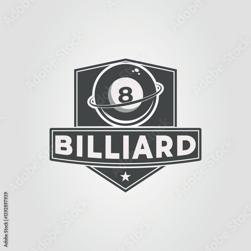 Billiard ball logo with the word billiard is a striking graphic suitable for billiard clubs, sports leagues, and recreational businesses.