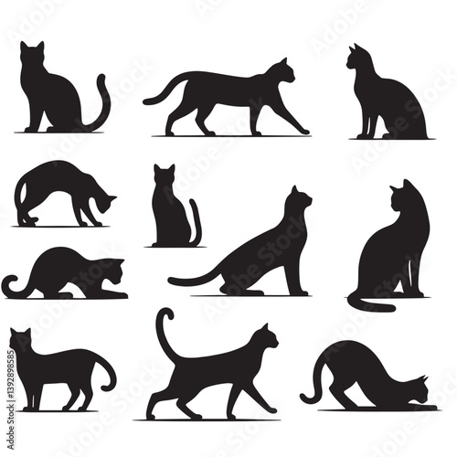 Set of Cat Silhouette Designs - Vector Illustration