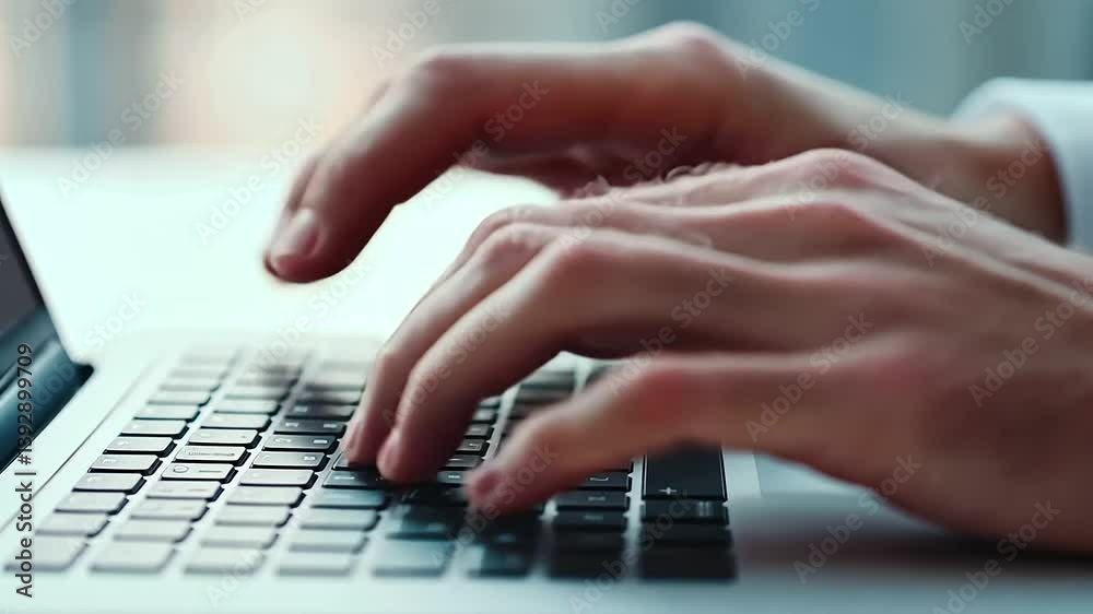 1_Close-up of hands typing medical notes on a laptop 1_Close-up of hands typing medical notes on a laptop