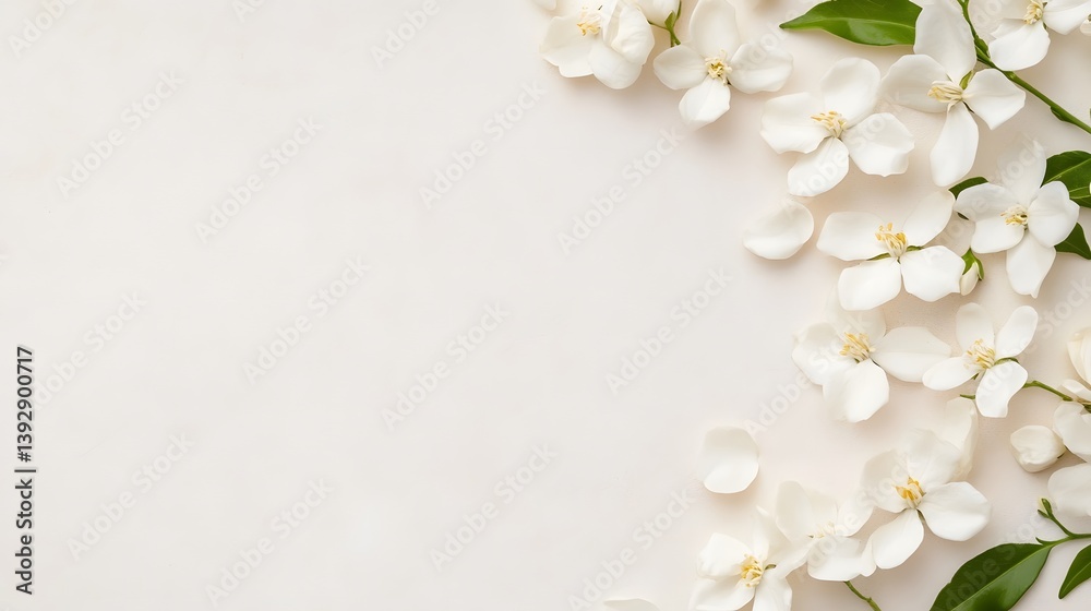 Fototapeta premium Scattered White Jasmine Petals - Delicate Floral Composition