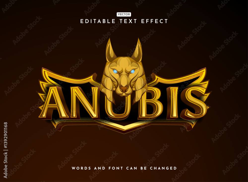 golden ancient anubis with wing frame badge fantasy game logo 3d text effect
