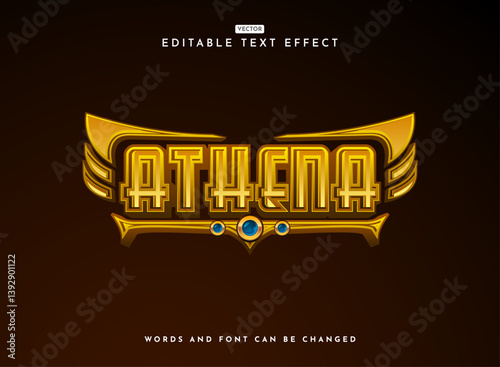 golden luxury athena with wing badge frame fantasy game logo 3d text effect