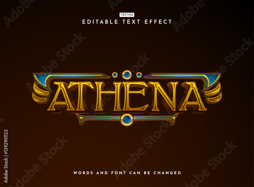 golden ancient medieval athena with gold diamond wing frame border fantasy game logo 3d text effect