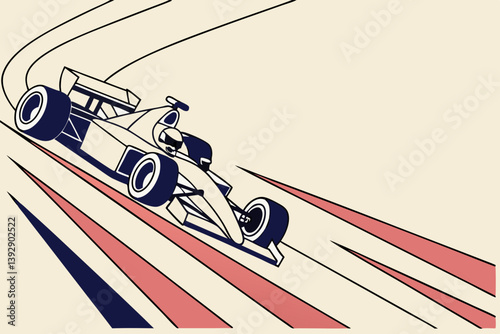 Formula race car illustration with dynamic movement, drifting on a turn
