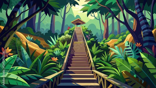 stairway through the forest, Arenal, Costa Rica, Central America