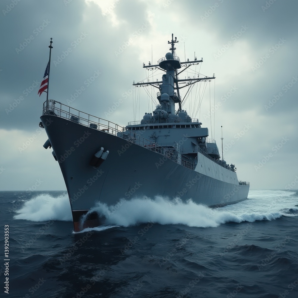 Naklejka premium Military Ship at Sea