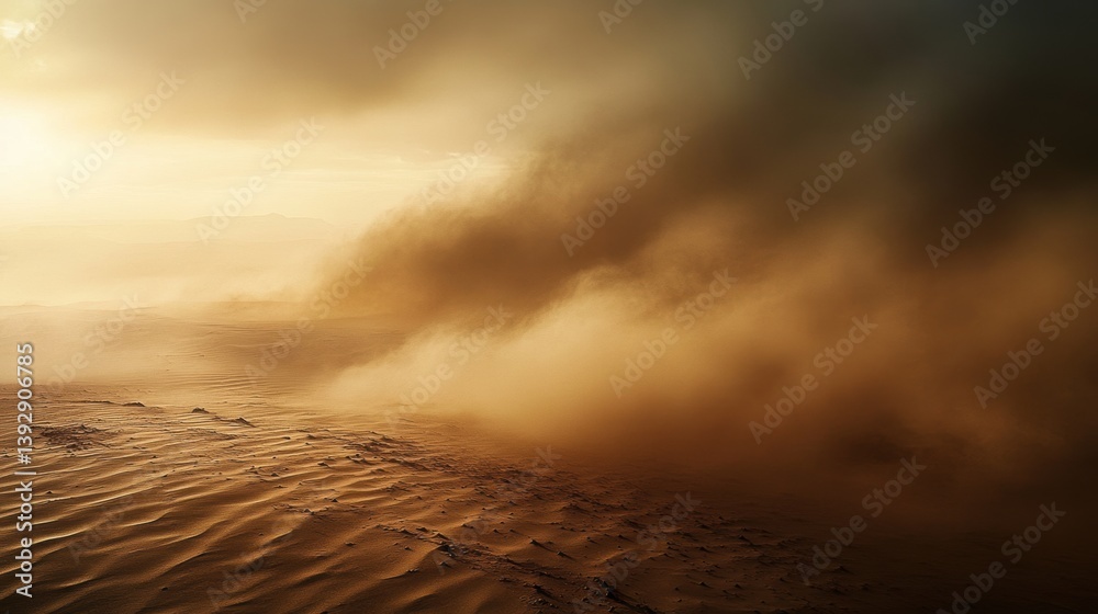 Sand storm in desert. Dry land. Lifeless. Drought.