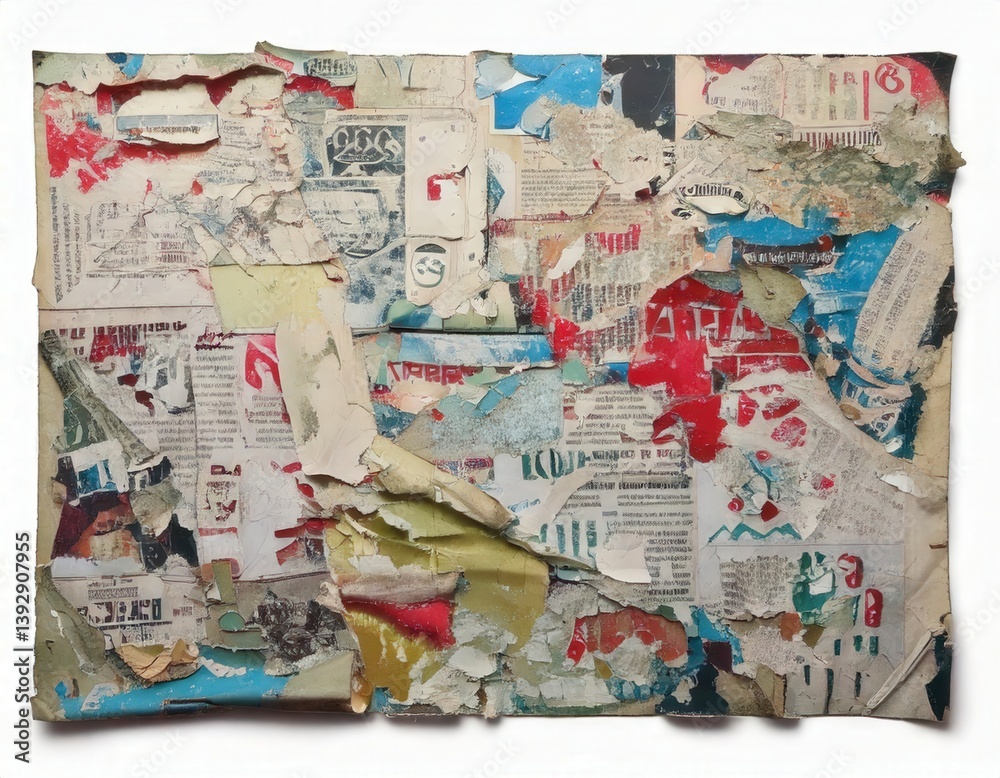 Fototapeta premium A distressed urban texture of wet, wrinkled posters partially peeling