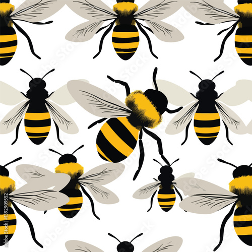 Honeybee Silhouettes in Vibrant, Flat Design