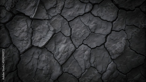 Close-Up of Detailed Cracked Surface with Dark Gray Fragment Patterns Reflecting Rugged and Natural Texture