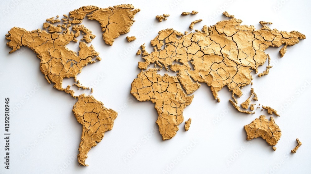World map made of crack dry land.