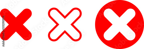 Red X mark icon. Cross symbol isolated on white background. Vector illustration.
