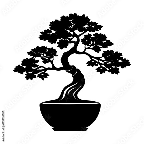 Bonsai tree vector japanese zen miniature tree silhouette in pot design illustration