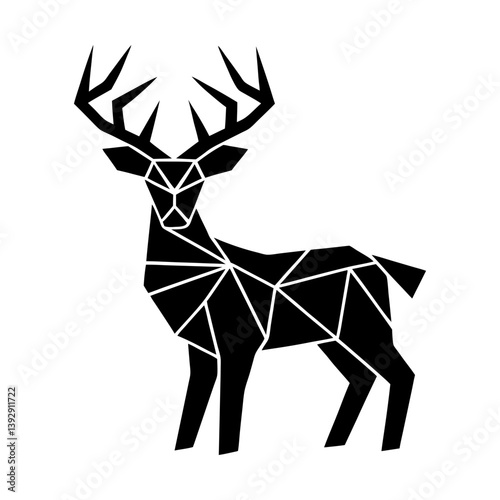 Geometric deer vector illustration black and white polygon animal graphic design art icon silhouette