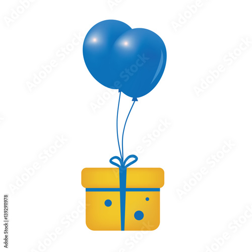 Gift box with balloons. Vector illustration. 