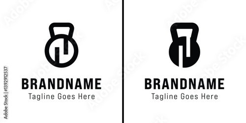 Letter N Kettlebell Gym Logo Set, symbolizing strength, fitness, and power
