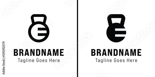 Letter E Kettlebell Gym Logo Set, symbolizing strength, fitness, and power