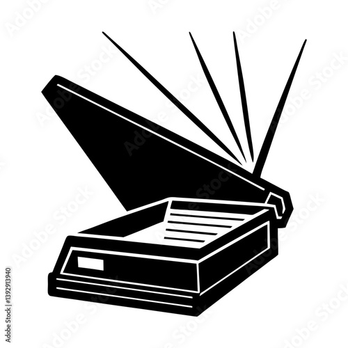 Scanner machine vector illustration for document scanning and image digitization process silhouette