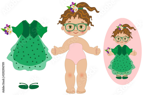 Paper doll with green clothes