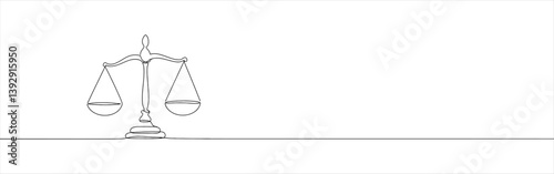 Scales of justice continuous one line drawing. Vintage scale, equilibrium, libra. Vector illustration.