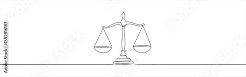 Scales of justice continuous one line drawing. Vintage scale, equilibrium, libra. Vector illustration.