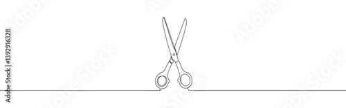 Scissors continuous one line drawing. Cutting symbol. Vector illustration.
