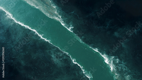 Ocean Confluence Art: Two Colors Meet, Coastal Scenery, Marine Life, Seascape Views, Calming Waves, and Peaceful Waterscape Poster Design.
 photo