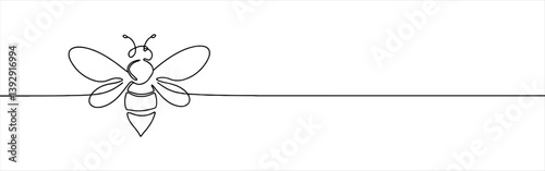 Honey bee continuous one line drawing. Bee sign in line style. Vector illustration.
