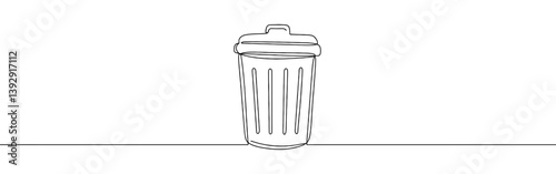 Trash bin continuous one line drawing. Trash can, dustbin, recycle concept. Vector illustration.
