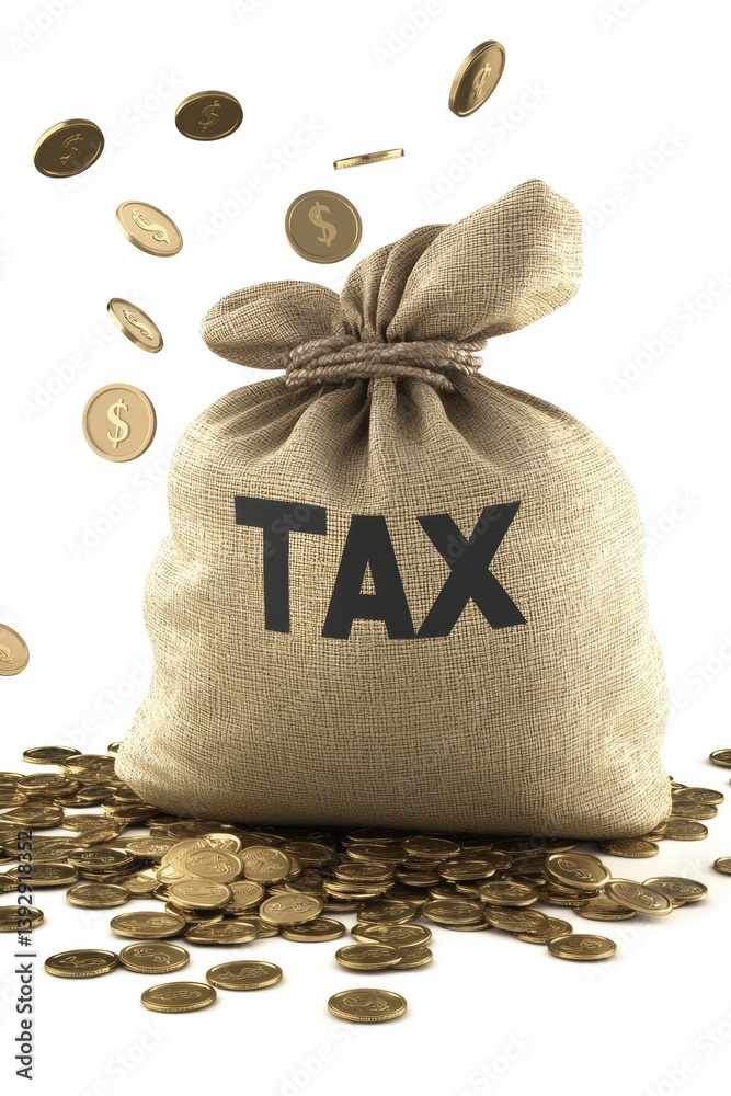 A sack of money coin. Tax season. Tax return. Concept.