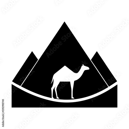 Camel silhouette with egypt pyramids vector illustration travel and tourism design