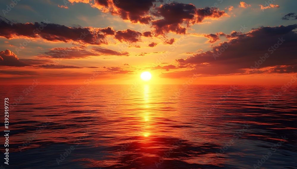 Obraz premium A beautiful sunset casting golden colors across the calm ocean surface