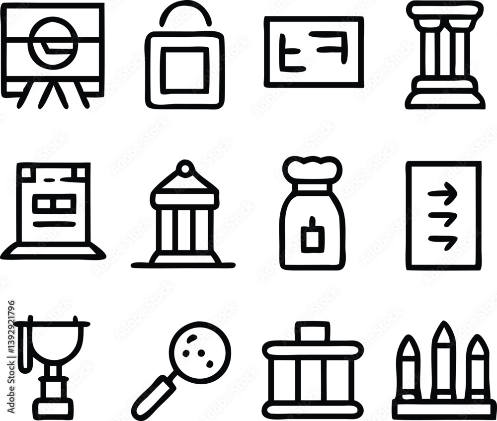 Fototapeta premium Museum Icons Vector Art | Artifacts, Exhibits & Cultural Heritage Line Icon Pack