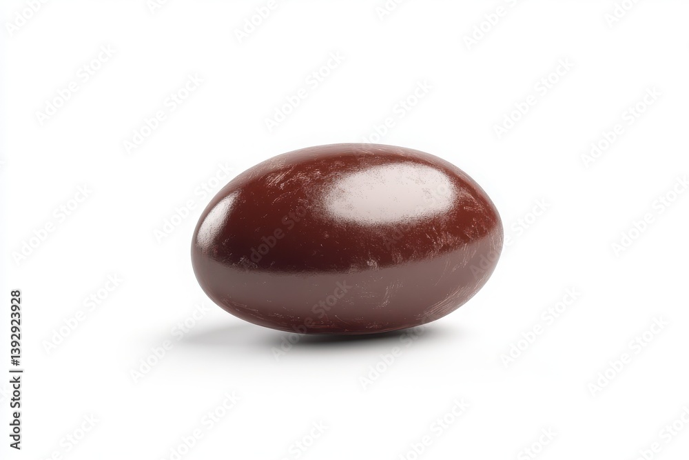 A single brown coated candy on a plain backdrop with a shiny surface and soft shadow underneath A single brown coated candy on a plain backdrop with a shiny surface and soft shadow underneath
