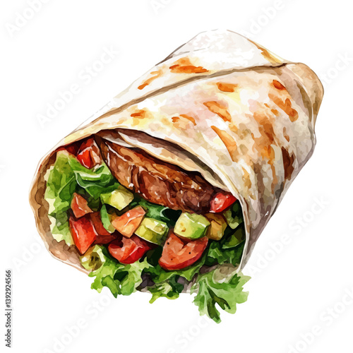 Shawarma, watercolor illustration, isolated on a white background.


